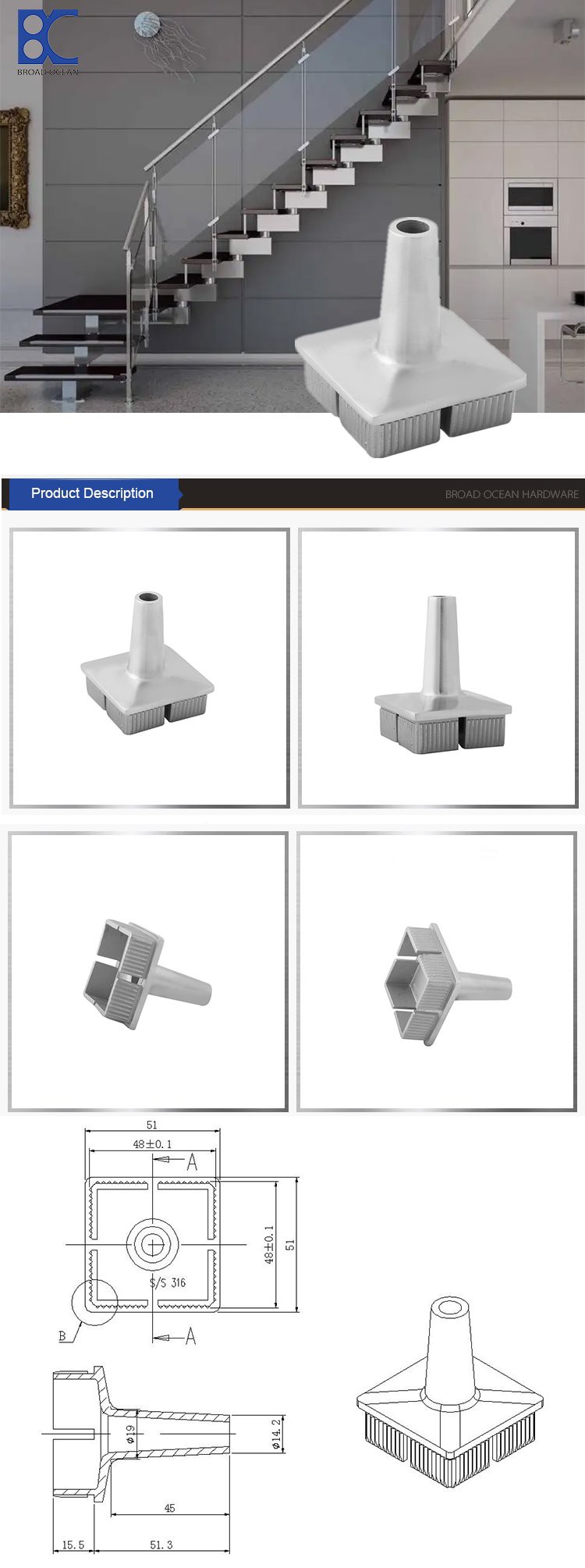 Good Prices  square handrail bracket